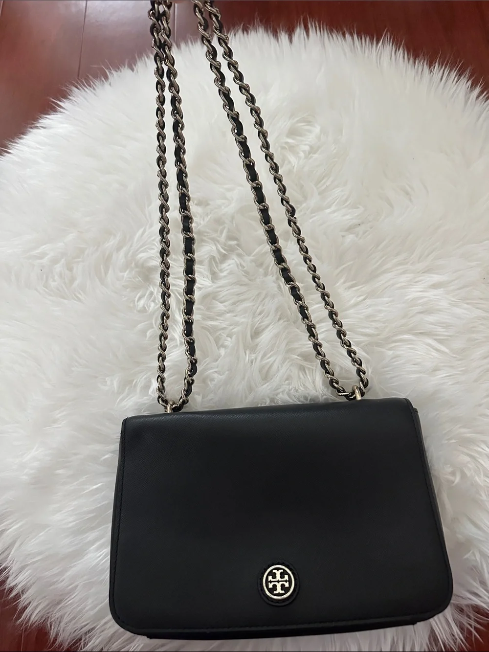 Tory Burch Black Leather Crossbody with Gold-Tone Logo